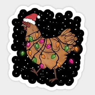 Christmas Lights Chicken Santa Hat Xmas Sticker